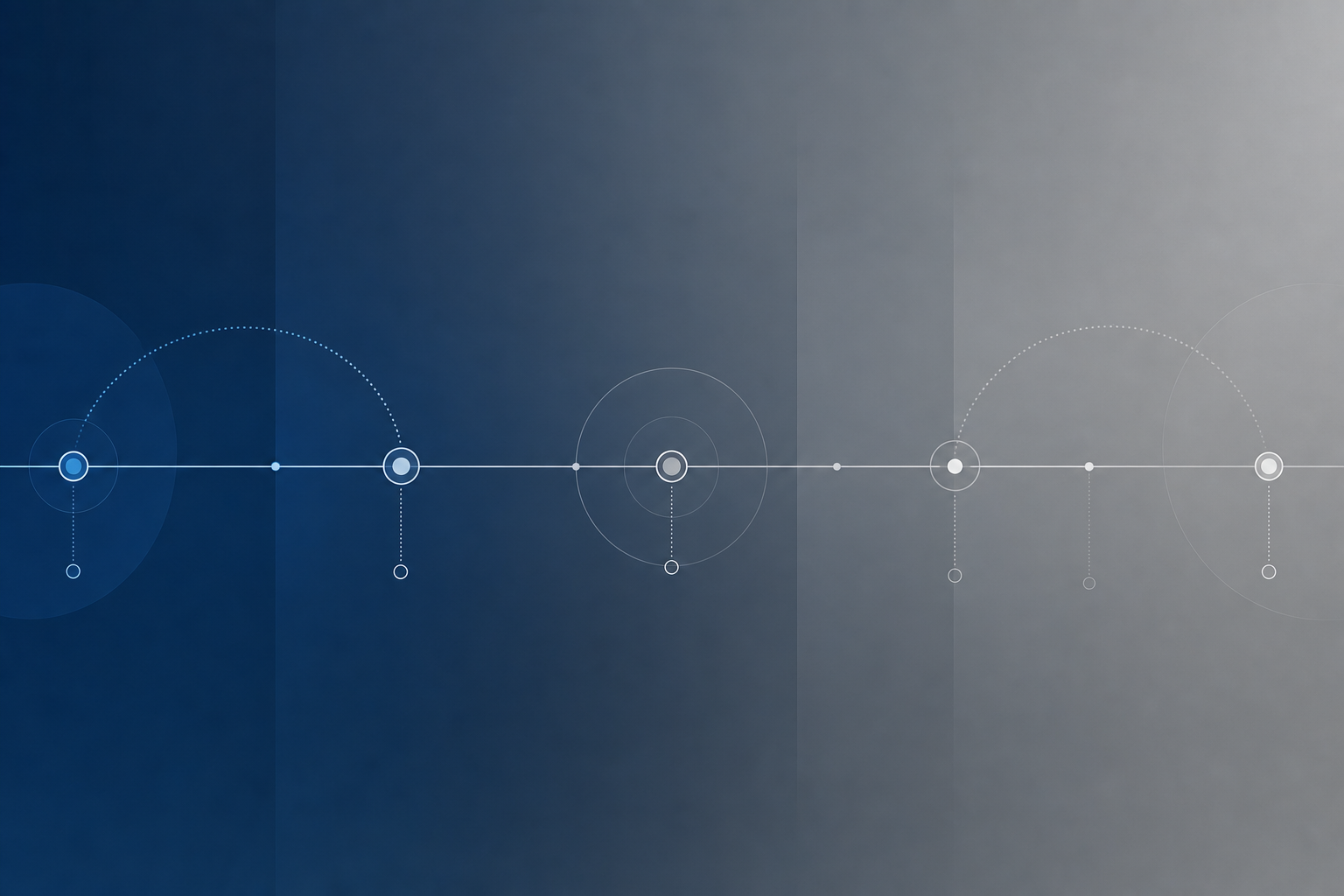 Ligne de temps abstraite évoquant un cadre réglementaire sur fond dégradé bleu marine — illustration professionnelle de conformité IA, style SaaS épuré